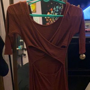 Burgendy striped open cut dress